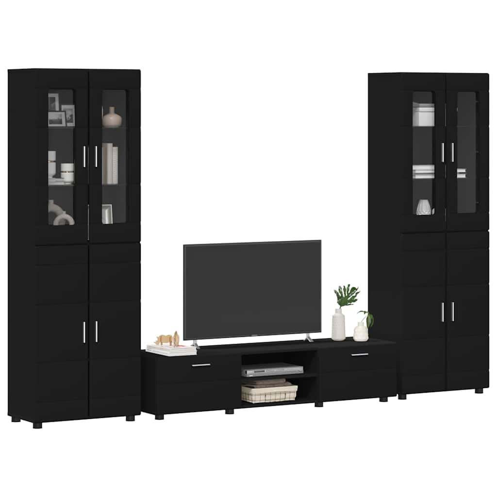 Tv-meubelset met lade met plank FLORIN 3 pcs Zwart Bewerkt hout is nu te koop bij PeponiXL, paradijselijk wonen!