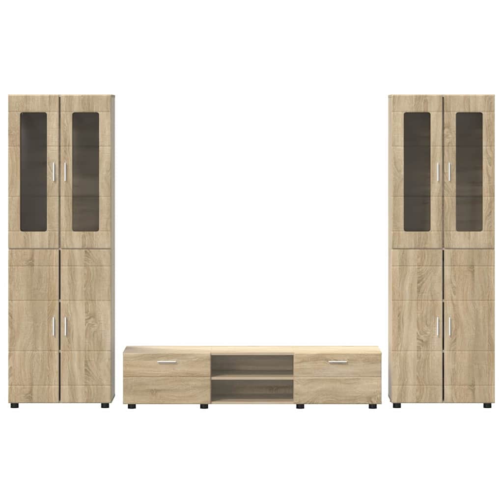 Tv-meubelset met lade FLORIN 3 pcs Sonoma Eiken Bewerkt hout is nu te koop bij PeponiXL, paradijselijk wonen!