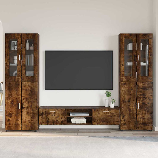 Tv-meubelset met lade FLORIN 3 pcs Gerookt eiken Bewerkt hout is nu te koop bij PeponiXL, paradijselijk wonen!