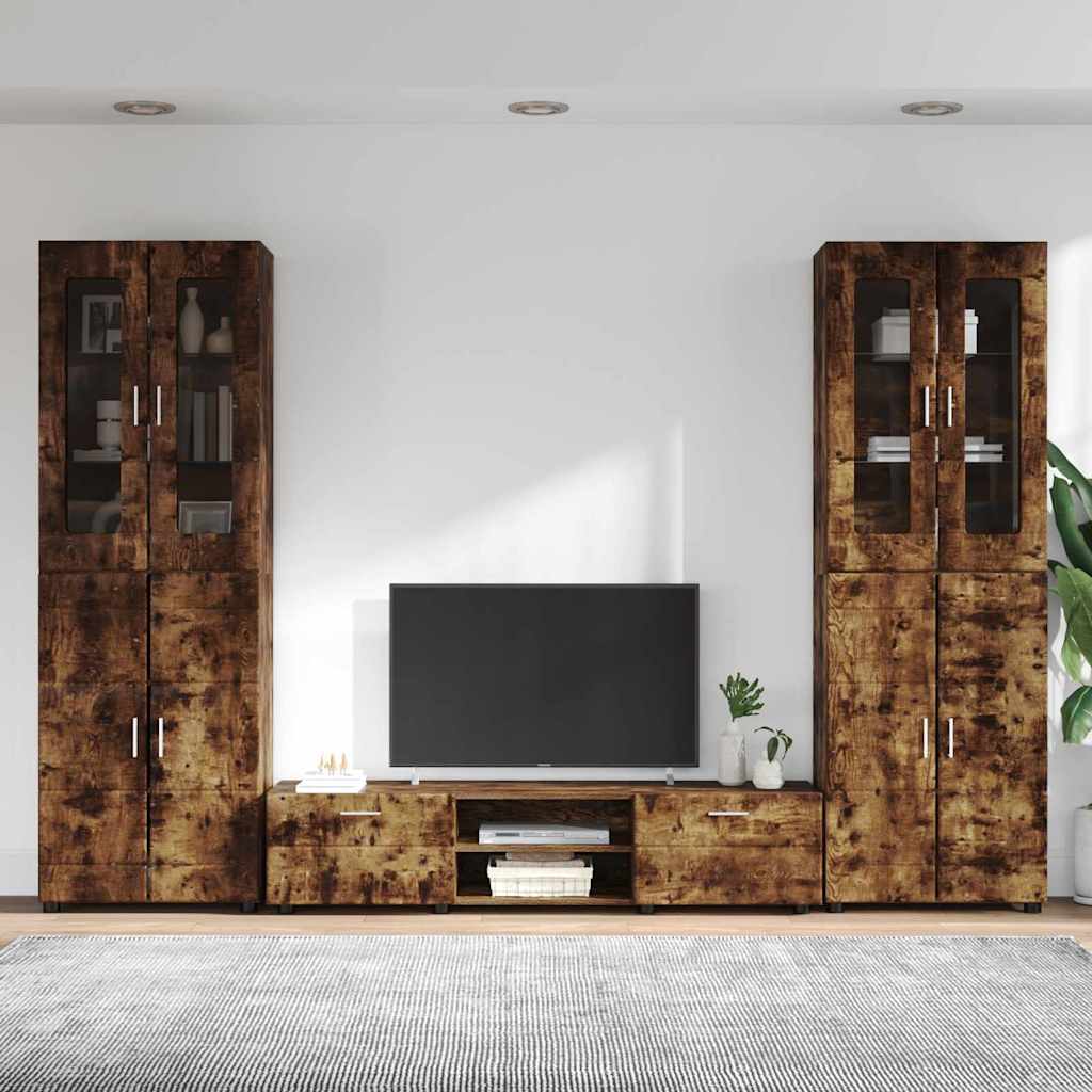 Tv-meubelset met lade FLORIN 3 pcs Gerookt eiken Bewerkt hout is nu te koop bij PeponiXL, paradijselijk wonen!