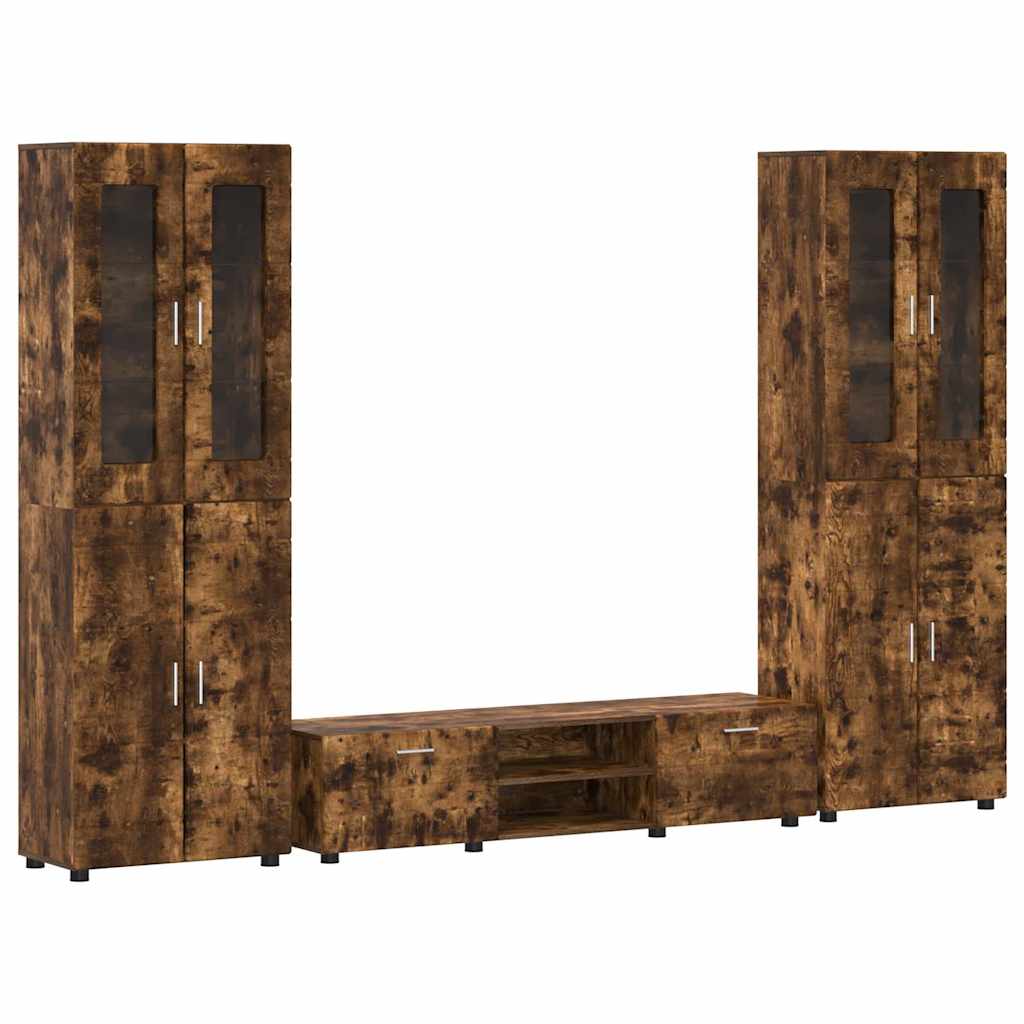 Tv-meubelset met lade FLORIN 3 pcs Gerookt eiken Bewerkt hout is nu te koop bij PeponiXL, paradijselijk wonen!