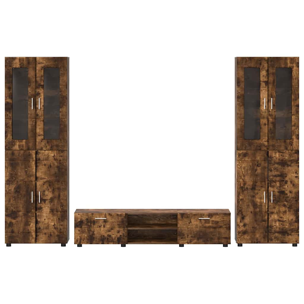 Tv-meubelset met lade FLORIN 3 pcs Gerookt eiken Bewerkt hout is nu te koop bij PeponiXL, paradijselijk wonen!