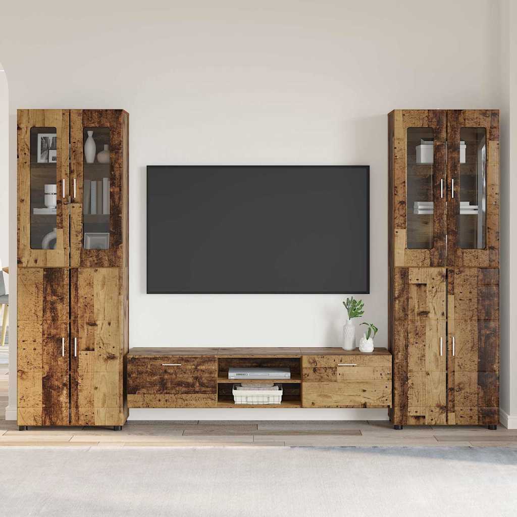 Tv-meubelset met lade FLORIN 3 pcs Oudhout Bewerkt hout is nu te koop bij PeponiXL, paradijselijk wonen!