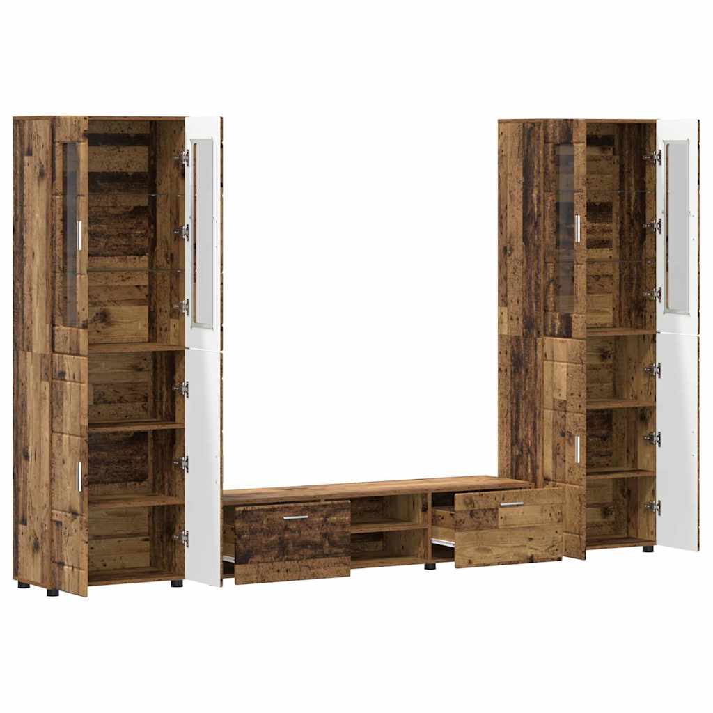 Tv-meubelset met lade FLORIN 3 pcs Oudhout Bewerkt hout is nu te koop bij PeponiXL, paradijselijk wonen!