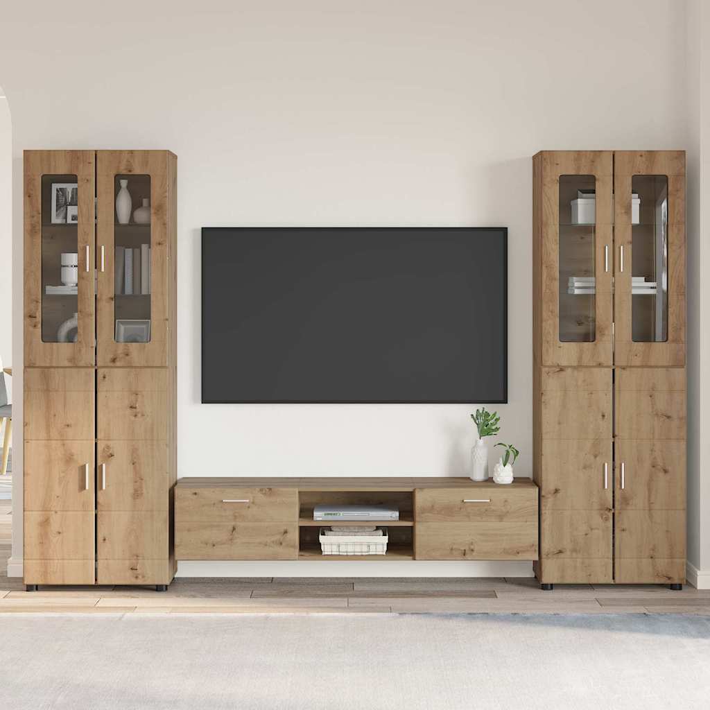 Tv-meubelset met lade FLORIN 3 pcs Artisan Eiken Bewerkt hout is nu te koop bij PeponiXL, paradijselijk wonen!