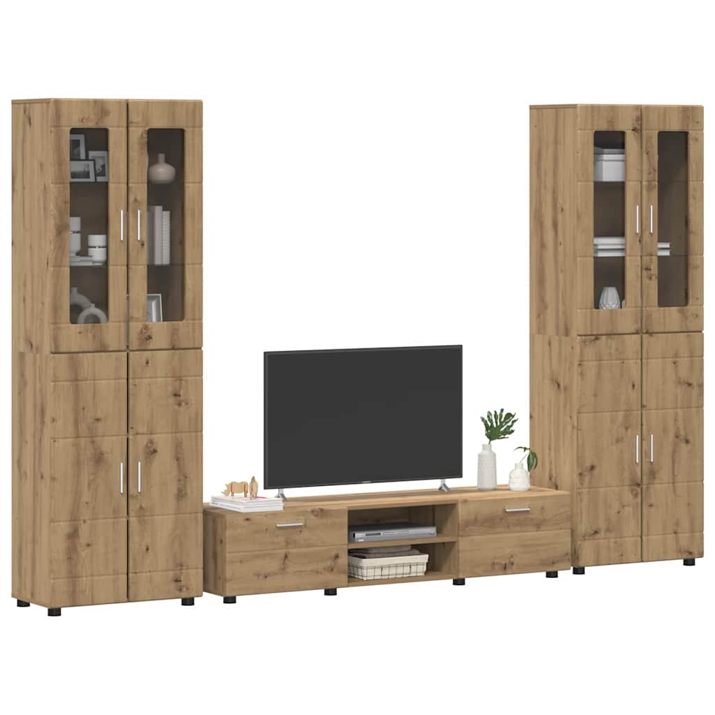 Tv-meubelset met lade FLORIN 3 pcs Artisan Eiken Bewerkt hout is nu te koop bij PeponiXL, paradijselijk wonen!