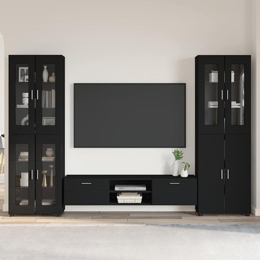 Tv-meubelset met lade met plank FLORIN 3 pcs Zwart Bewerkt hout is nu te koop bij PeponiXL, paradijselijk wonen!