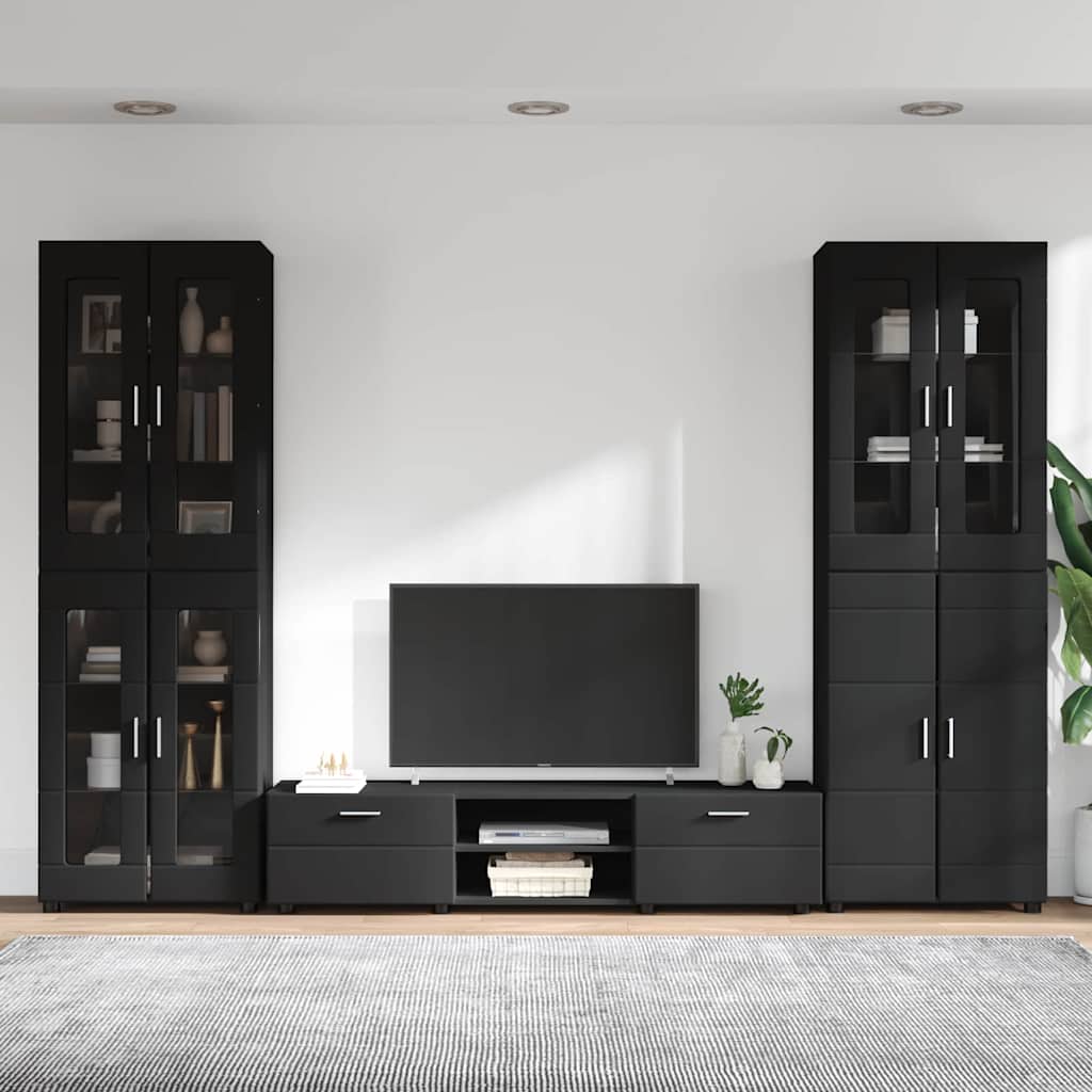 Tv-meubelset met lade met plank FLORIN 3 pcs Zwart Bewerkt hout is nu te koop bij PeponiXL, paradijselijk wonen!