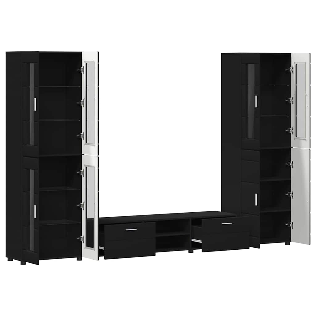 Tv-meubelset met lade met plank FLORIN 3 pcs Zwart Bewerkt hout is nu te koop bij PeponiXL, paradijselijk wonen!