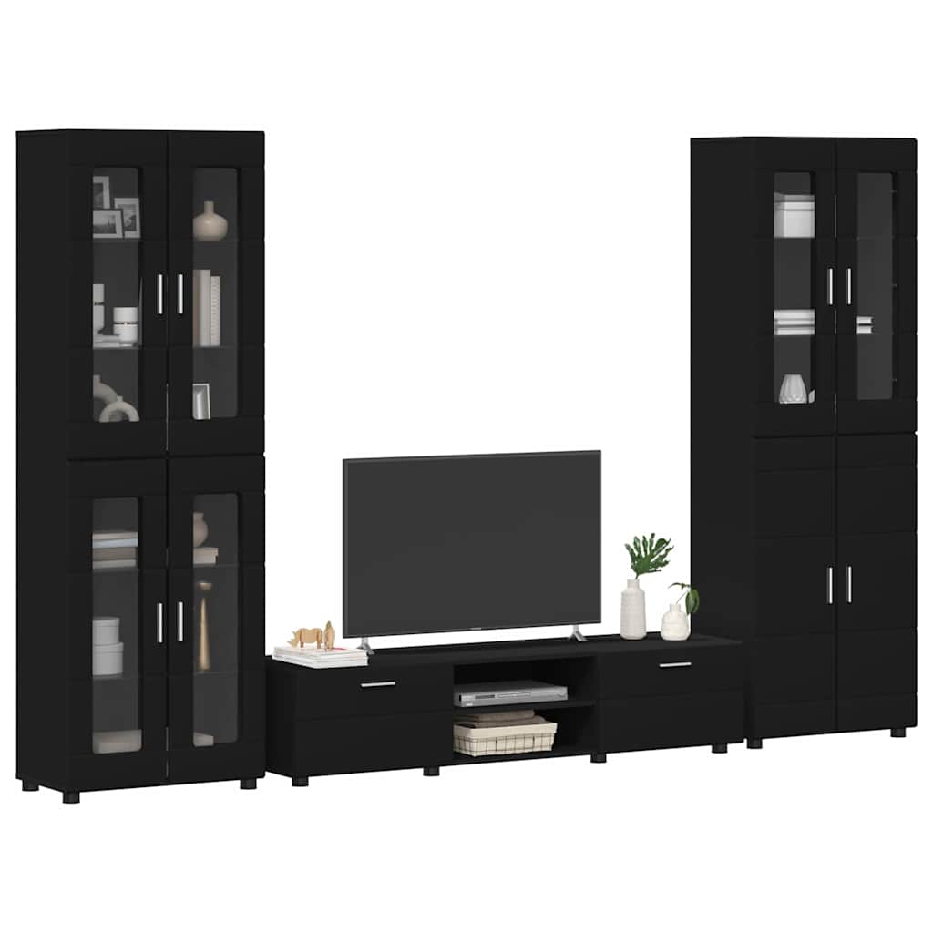 Tv-meubelset met lade met plank FLORIN 3 pcs Zwart Bewerkt hout is nu te koop bij PeponiXL, paradijselijk wonen!