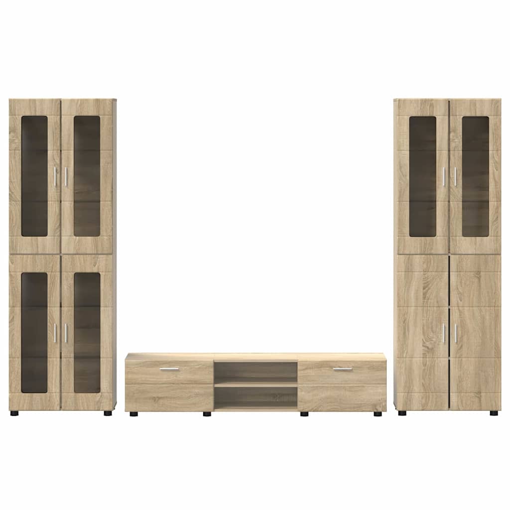 Tv-meubelset met lade FLORIN 3 pcs Sonoma Eiken Bewerkt hout is nu te koop bij PeponiXL, paradijselijk wonen!