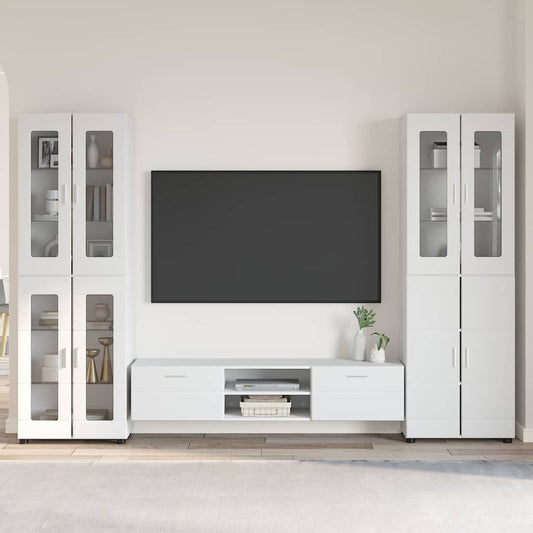 Tv-meubelset met lade FLORIN 3 pcs Hoogglans wit Bewerkt hout is nu te koop bij PeponiXL, paradijselijk wonen!