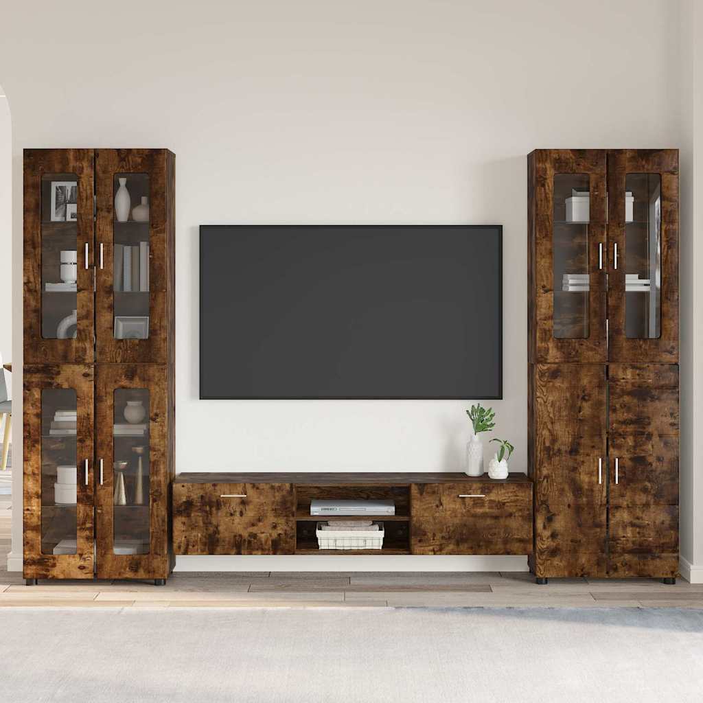 Tv-meubelset met lade FLORIN 3 pcs Gerookt eiken Bewerkt hout is nu te koop bij PeponiXL, paradijselijk wonen!