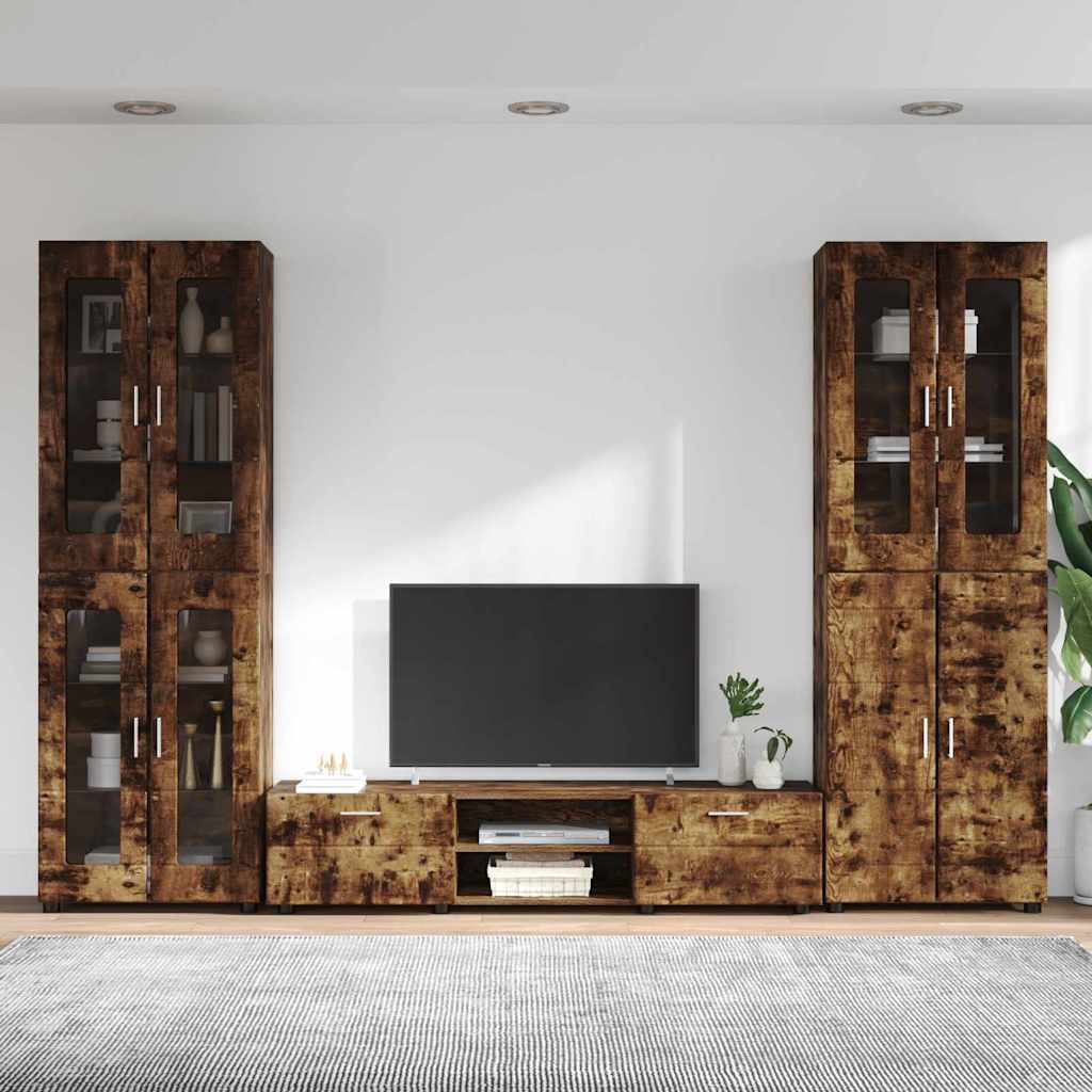 Tv-meubelset met lade FLORIN 3 pcs Gerookt eiken Bewerkt hout is nu te koop bij PeponiXL, paradijselijk wonen!
