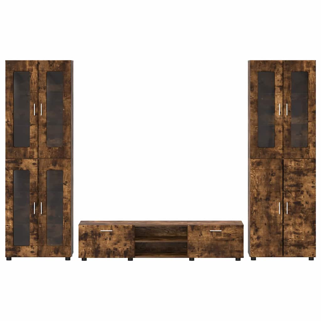 Tv-meubelset met lade FLORIN 3 pcs Gerookt eiken Bewerkt hout is nu te koop bij PeponiXL, paradijselijk wonen!