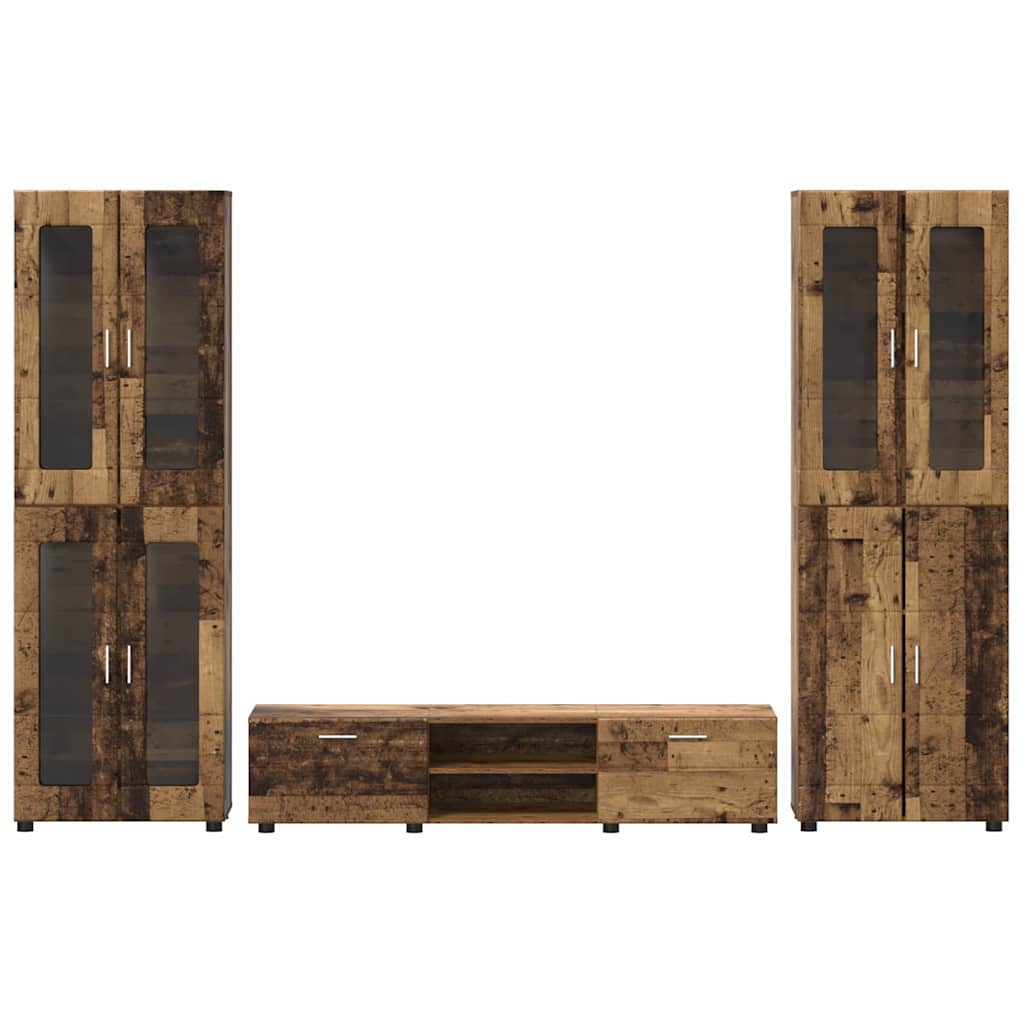 Tv-meubelset met lade FLORIN 3 pcs Oudhout Bewerkt hout is nu te koop bij PeponiXL, paradijselijk wonen!