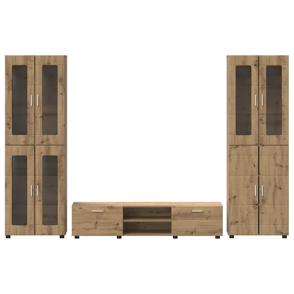Tv-meubelset met lade FLORIN 3 pcs Artisan Eiken Bewerkt hout is nu te koop bij PeponiXL, paradijselijk wonen!