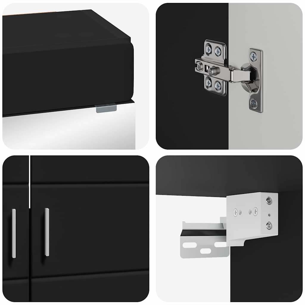 Badkamermeubelset met plank met opslag TULUM Zwart Bewerkt hout is nu te koop bij PeponiXL, paradijselijk wonen!