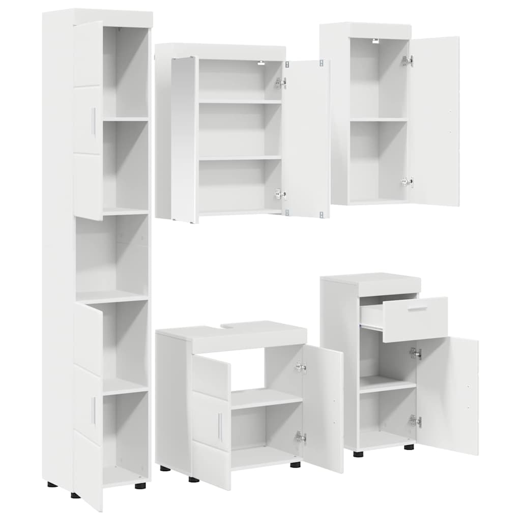 Badkamermeubelset TULUM 5 pcs Wit 60 x 34 x 63 cm Bewerkt hout is nu te koop bij PeponiXL, paradijselijk wonen!