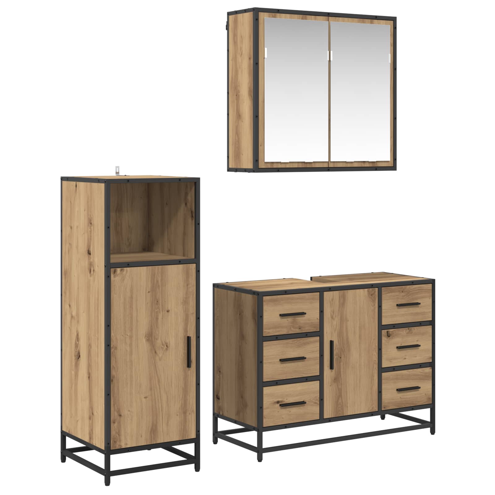 Badkamermeubelset 3 st Artisan Eiken 80 x 33 x 60 cm is nu te koop bij PeponiXL, paradijselijk wonen!