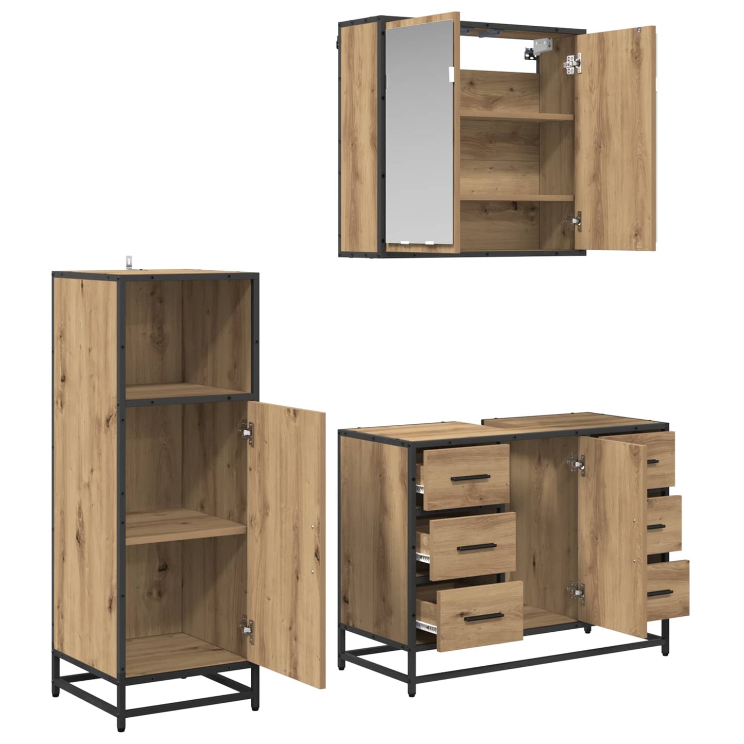 Badkamermeubelset 3 st Artisan Eiken 80 x 33 x 60 cm is nu te koop bij PeponiXL, paradijselijk wonen!
