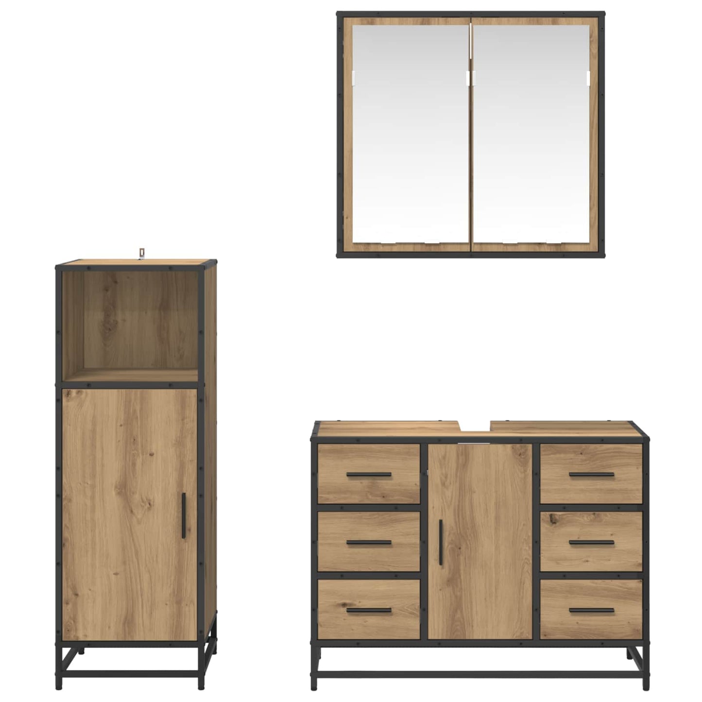 Badkamermeubelset 3 st Artisan Eiken 80 x 33 x 60 cm is nu te koop bij PeponiXL, paradijselijk wonen!