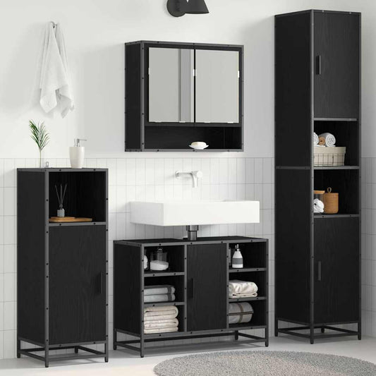 Badkamermeubelset Zwart Eiken 35 x 37,5 x 188,5 cm Bewerkt hout is nu te koop bij PeponiXL, paradijselijk wonen!