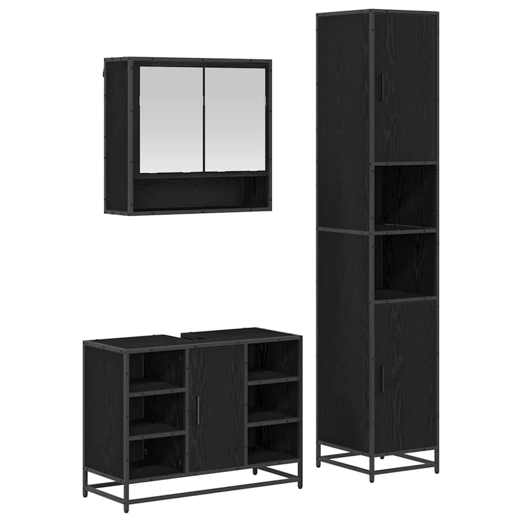 Badkamermeubelset met plank 3 pcs Zwart Eiken Bewerkt hout is nu te koop bij PeponiXL, paradijselijk wonen!