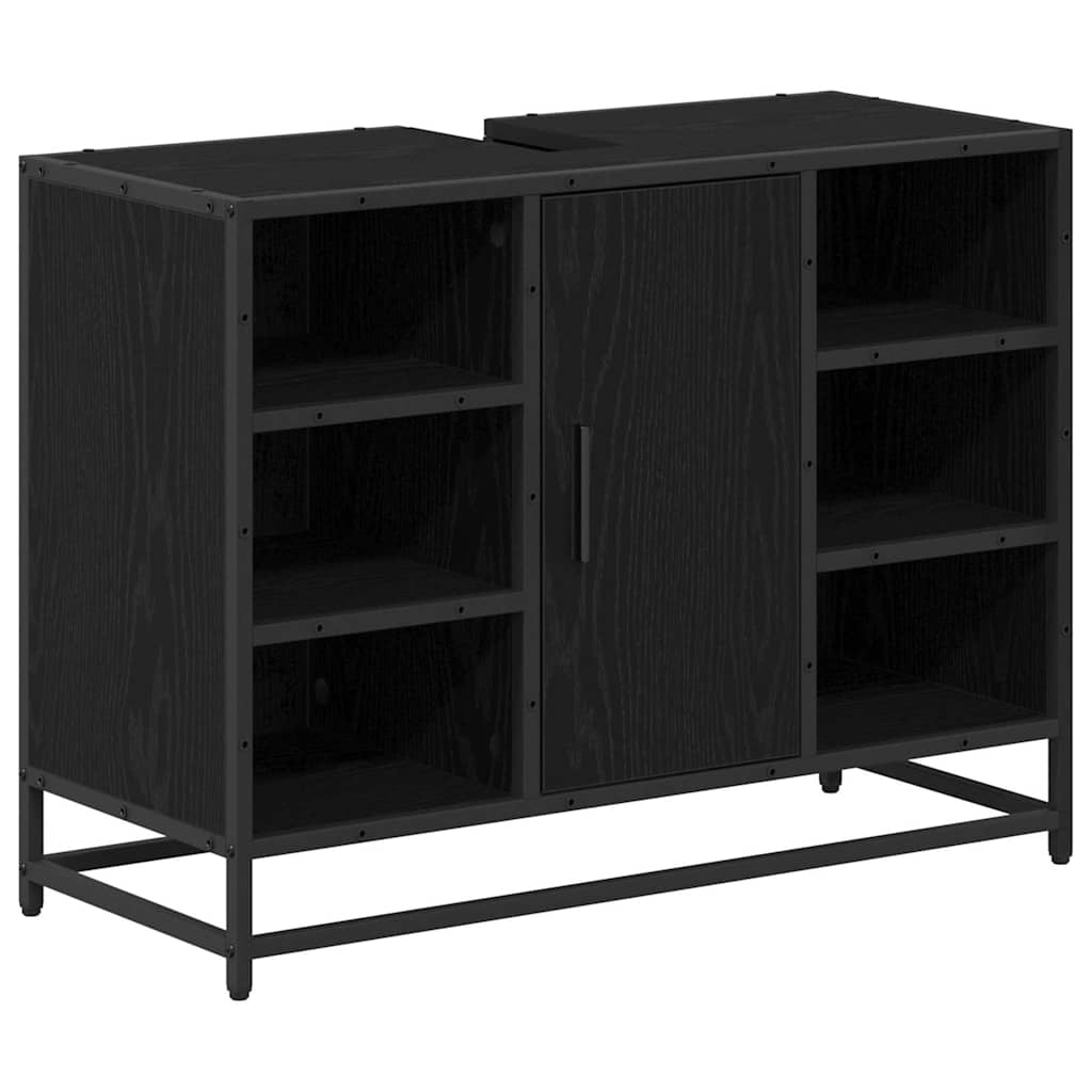Badkamermeubelset met plank 3 pcs Zwart Eiken Bewerkt hout is nu te koop bij PeponiXL, paradijselijk wonen!