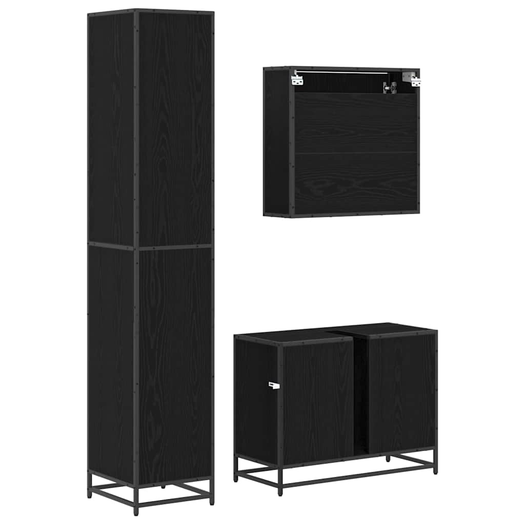 Badkamermeubelset met plank 3 pcs Zwart Eiken Bewerkt hout is nu te koop bij PeponiXL, paradijselijk wonen!