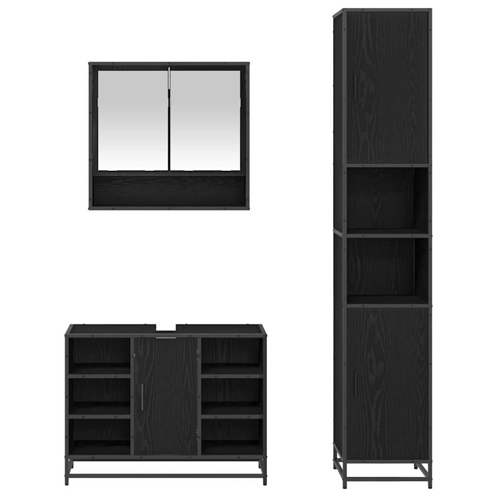 Badkamermeubelset met plank 3 pcs Zwart Eiken Bewerkt hout is nu te koop bij PeponiXL, paradijselijk wonen!