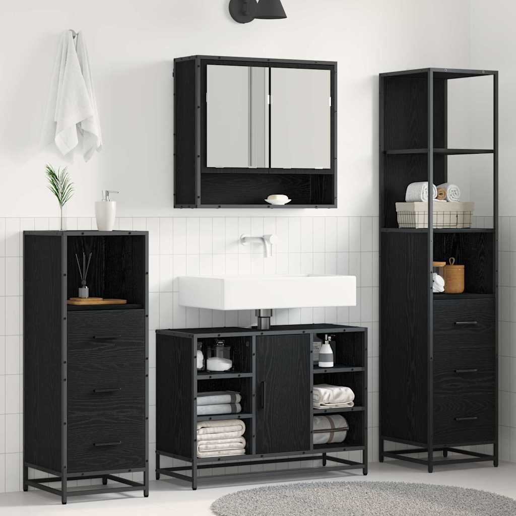 Badkamermeubelset met lade 4 pcs Zwart Eiken Bewerkt hout is nu te koop bij PeponiXL, paradijselijk wonen!
