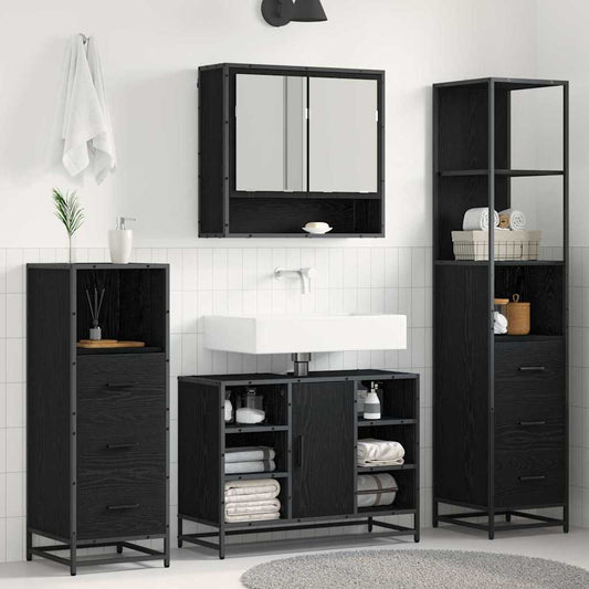 Badkamermeubelset met lade 4 pcs Zwart Eiken Bewerkt hout is nu te koop bij PeponiXL, paradijselijk wonen!