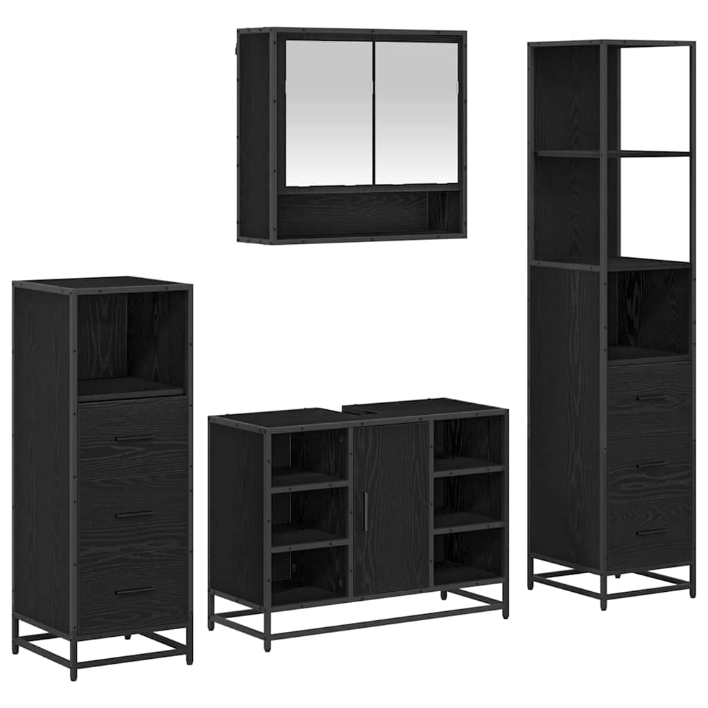 Badkamermeubelset met lade 4 pcs Zwart Eiken Bewerkt hout is nu te koop bij PeponiXL, paradijselijk wonen!