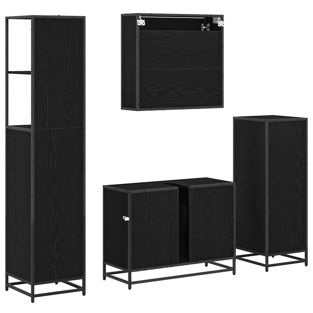 Badkamermeubelset met lade 4 pcs Zwart Eiken Bewerkt hout is nu te koop bij PeponiXL, paradijselijk wonen!