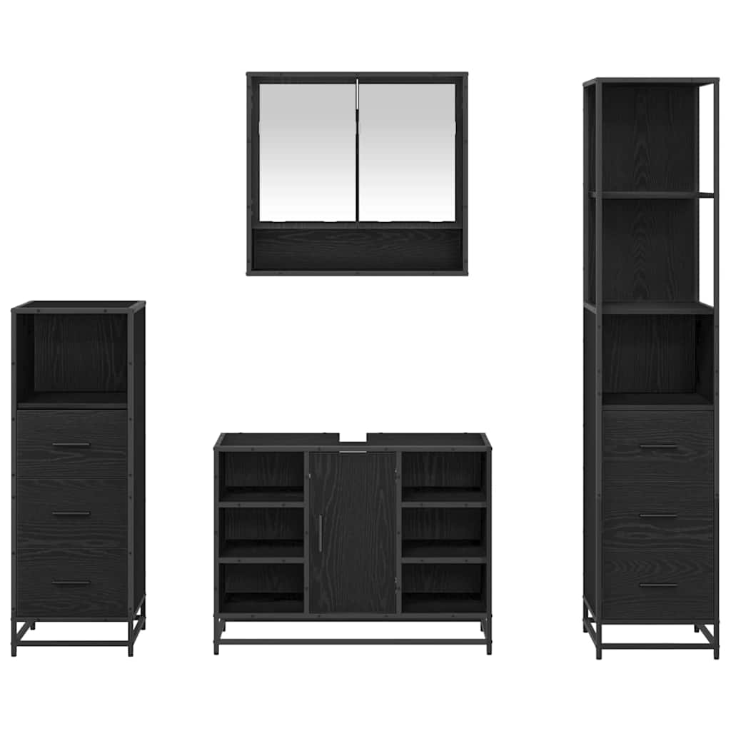 Badkamermeubelset met lade 4 pcs Zwart Eiken Bewerkt hout is nu te koop bij PeponiXL, paradijselijk wonen!