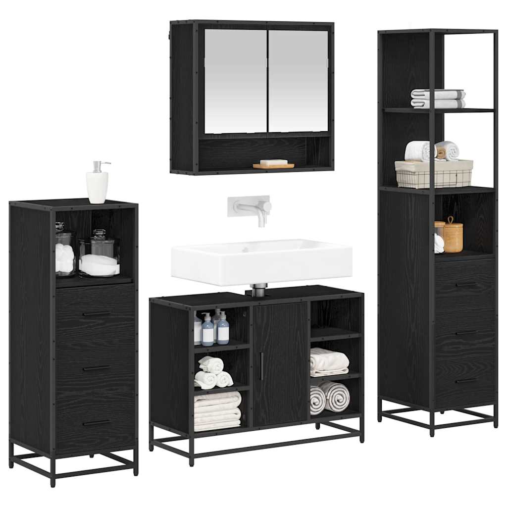 Badkamermeubelset met lade 4 pcs Zwart Eiken Bewerkt hout is nu te koop bij PeponiXL, paradijselijk wonen!