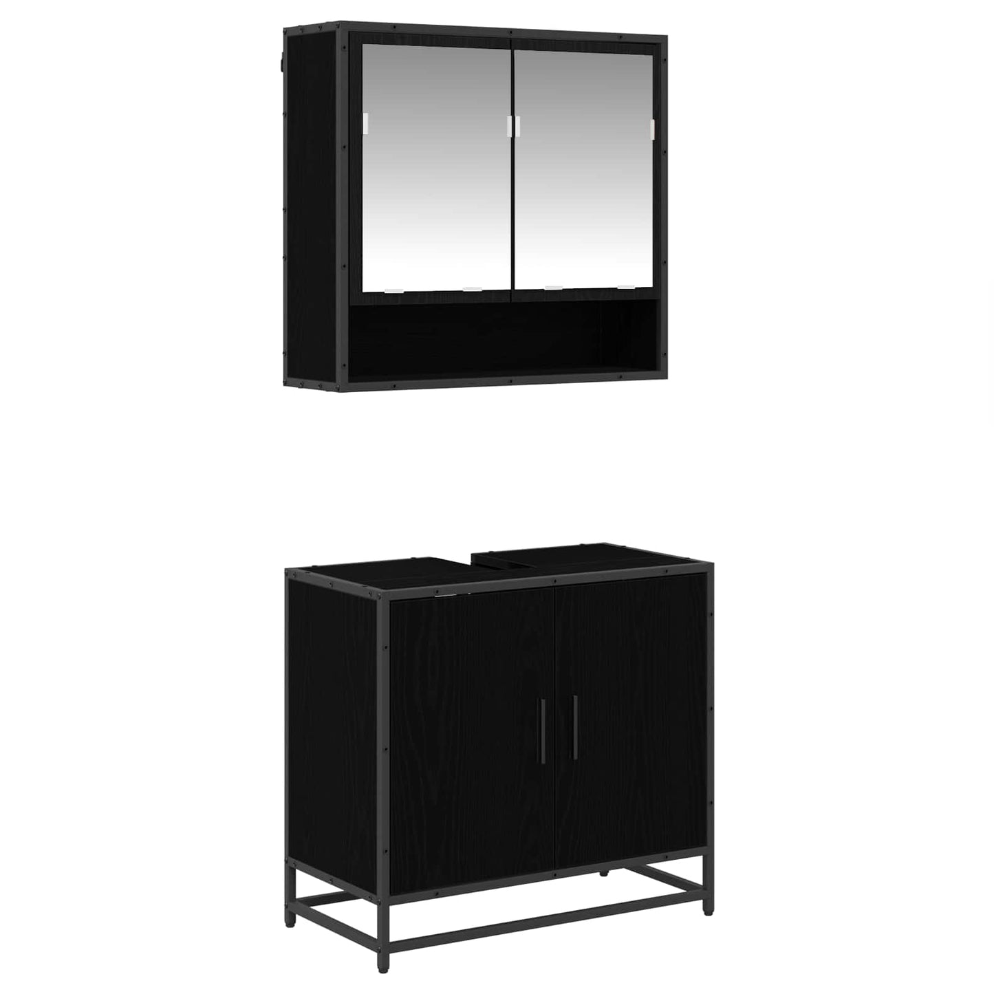 Badkamermeubelset met plank 2 pcs Zwart Eiken Bewerkt hout is nu te koop bij PeponiXL, paradijselijk wonen!