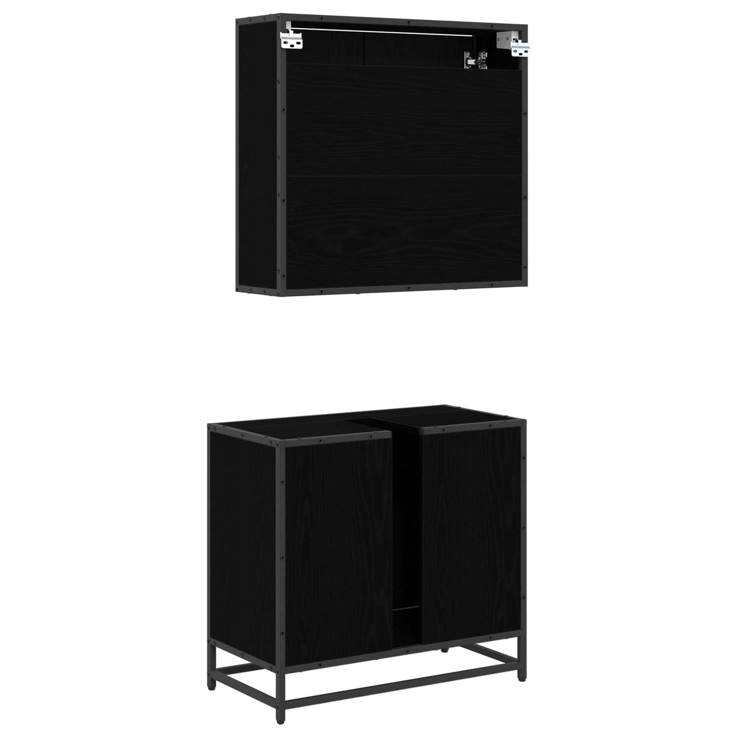 Badkamermeubelset met plank 2 pcs Zwart Eiken Bewerkt hout is nu te koop bij PeponiXL, paradijselijk wonen!