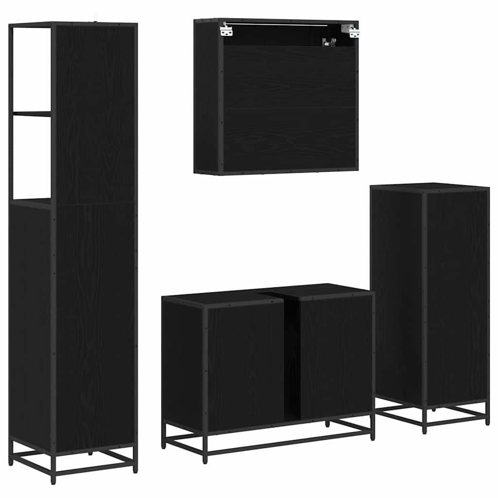 Badkamermeubelset met lade 4 pcs Zwart Eiken Bewerkt hout is nu te koop bij PeponiXL, paradijselijk wonen!