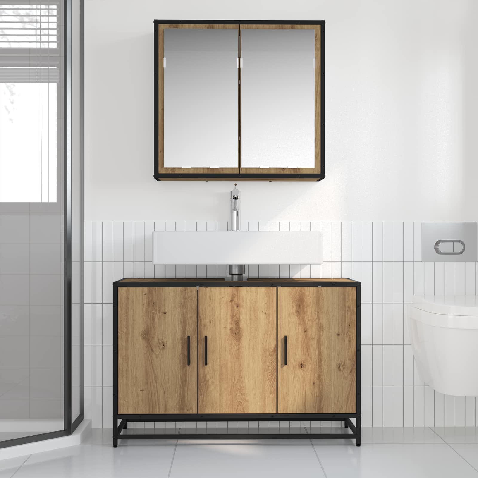 Badkamermeubelset 2 st Artisan Eiken 90 x 33 x 60 cm is nu te koop bij PeponiXL, paradijselijk wonen!