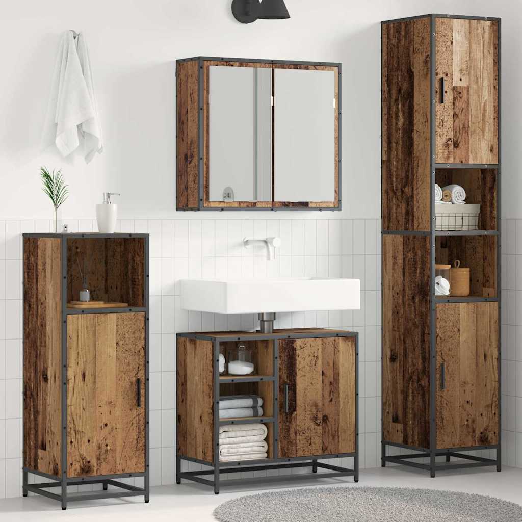 Badkamermeubelset met plank 3 pcs Oud Hout Bewerkt hout is nu te koop bij PeponiXL, paradijselijk wonen!