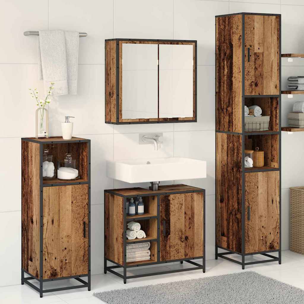 Badkamermeubelset met plank 3 pcs Oud Hout Bewerkt hout is nu te koop bij PeponiXL, paradijselijk wonen!