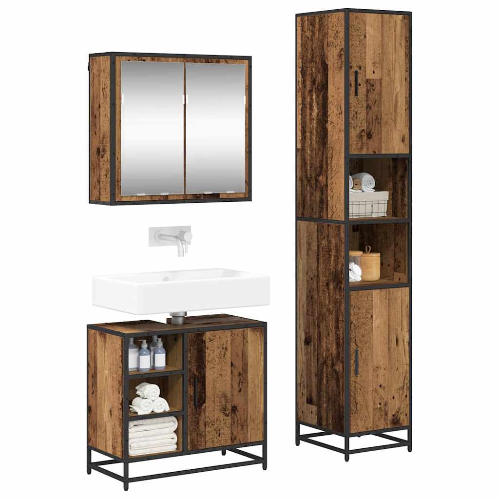 Badkamermeubelset met plank 3 pcs Oud Hout Bewerkt hout is nu te koop bij PeponiXL, paradijselijk wonen!