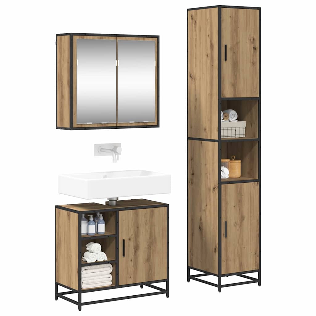Badkamermeubelset 3 st Artisan Eiken 65 x 33 x 60 cm is nu te koop bij PeponiXL, paradijselijk wonen!