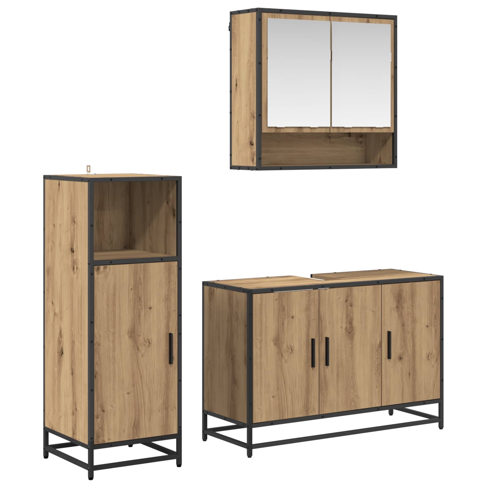 Badkamermeubelset 3 st Artisan Eiken 90 x 33 x 60 cm is nu te koop bij PeponiXL, paradijselijk wonen!