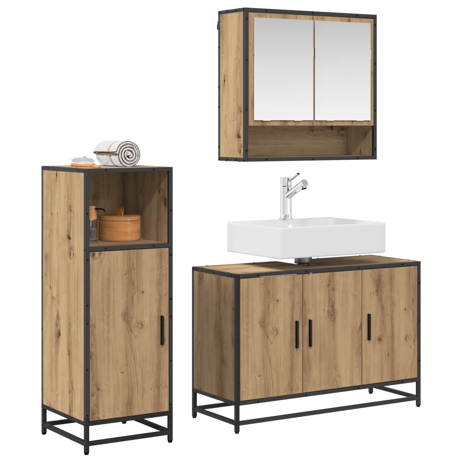 Badkamermeubelset 3 st Artisan Eiken 90 x 33 x 60 cm is nu te koop bij PeponiXL, paradijselijk wonen!