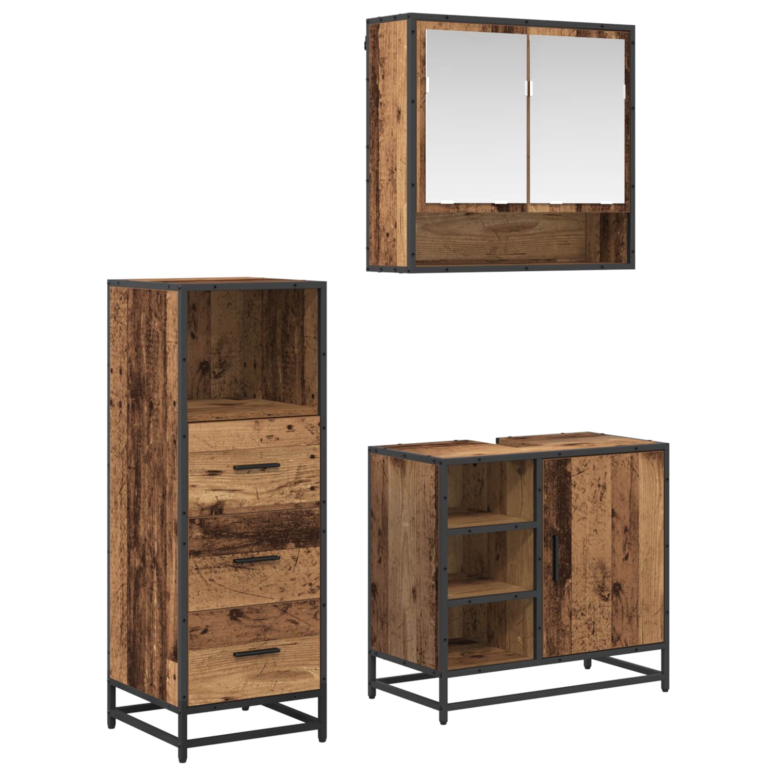 Badkamermeubelset met lade 3 pcs Oud Hout Bewerkt hout is nu te koop bij PeponiXL, paradijselijk wonen!