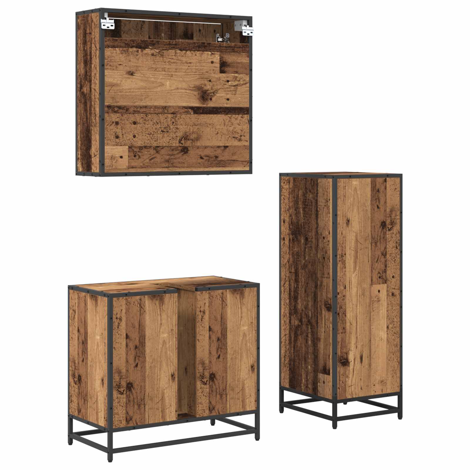 Badkamermeubelset met lade 3 pcs Oud Hout Bewerkt hout is nu te koop bij PeponiXL, paradijselijk wonen!