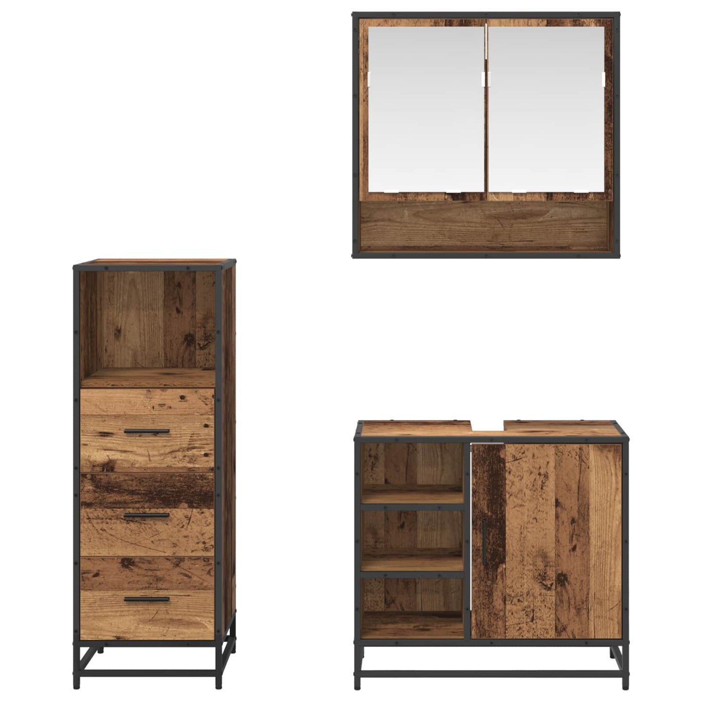 Badkamermeubelset met lade 3 pcs Oud Hout Bewerkt hout is nu te koop bij PeponiXL, paradijselijk wonen!